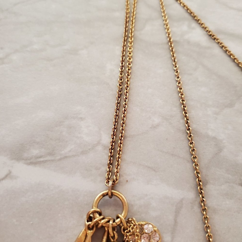 💖 J.crew Tassel Rhinestone Crystals Pave Charm Pendant Necklace 💖 - Picture 4 of 10
